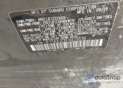 2020 Subaru Forester Premium z USA, uszkodzony, nr VIN JF2SKAJCXLH421636